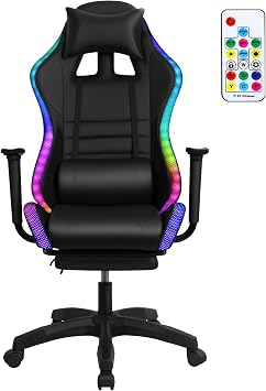 Gaming Chair with Bluetooth Speakers and LED Lights, Gamer Chair with Height Adjustable, Ergonomic Massage Computer Gaming Chair with Footrest, Video Game Chair with Lumbar Support for Adults