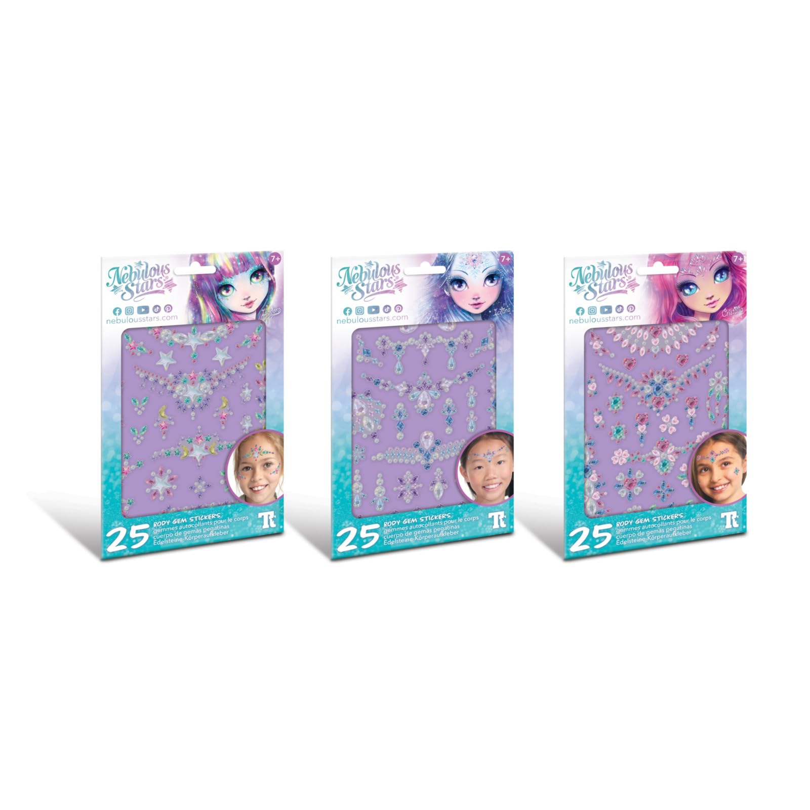 Nebulous Stars 11451 - Body Gem Stickers, 25 sztuk, samoprzylepne klejnoty do twarzy, paznokci i ciała, mieniące się kolorami, brokatowe kamienie do rękodzieła i wiele więcej, różne