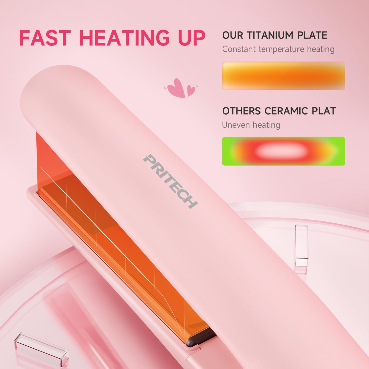 Flat Iron Hair Straightener 1 Inch Titanium - Fast Heating Pink Hair Straightener, Negative Ions Flat Iron 12 Temp (230°F-450°F), Auto Shut Off, Temp Memory & Dual Voltage for Smooth Silky Hair - Image 4