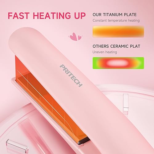 Miniatura 4 de Plancha de pelo de titanio de 1 pulgada Plancha de pelo rosa de calentamiento rápido, iones negativos plancha plana 12 temperaturas (230F-450F),