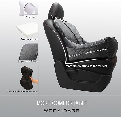 Miniatura 7 de Asiento de automóvil para perro, fácil de instalar, totalmente desmontable y lavable, 2 correas de seguridad con clip y bolsillos de almacenamiento,