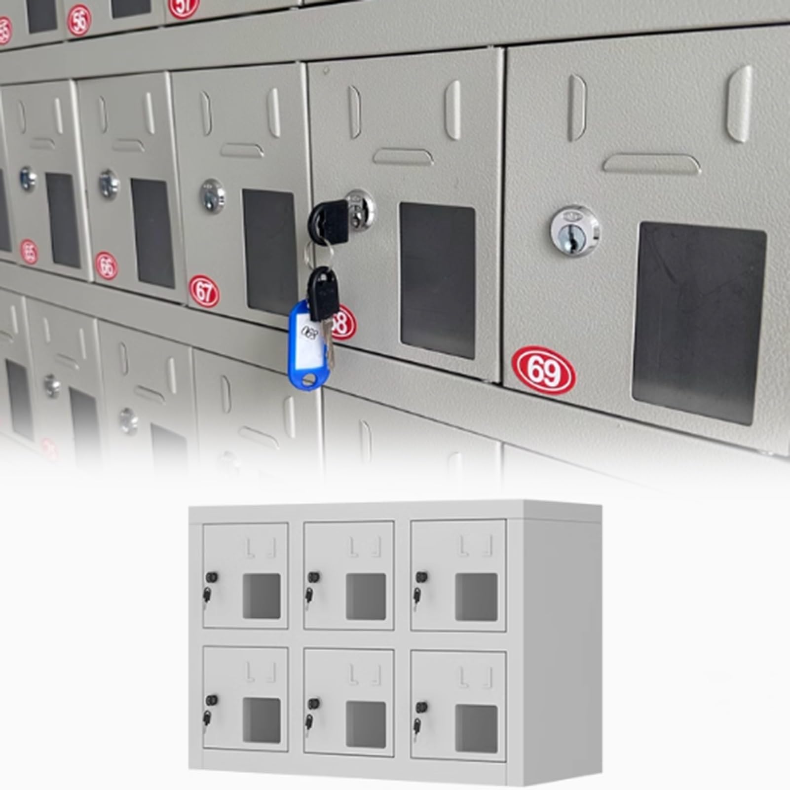 UrbanUp Cell Phone Storage Locker Large Steel Cell Phone Storage Locker, Heavy Duty Durable Phone Organizer for Locker Room, Police Station Cell Phone Jail Lock Box(6 Slots)
