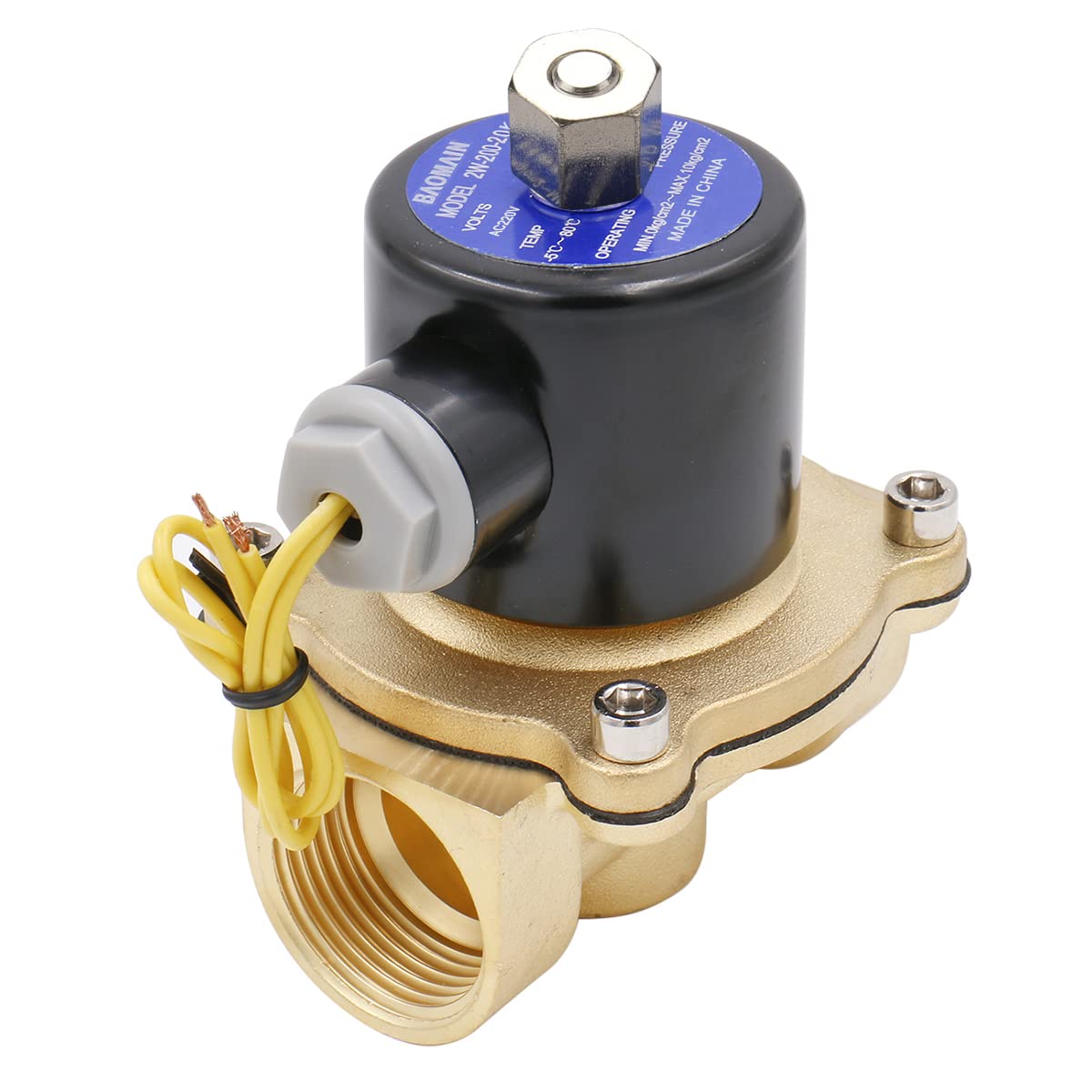 Baomain Pneumatic 3/4 Inch Normally Open 2 Way Brass Electric Solenoid Valve for Water,Air 2W-200-20K (AC 220V)