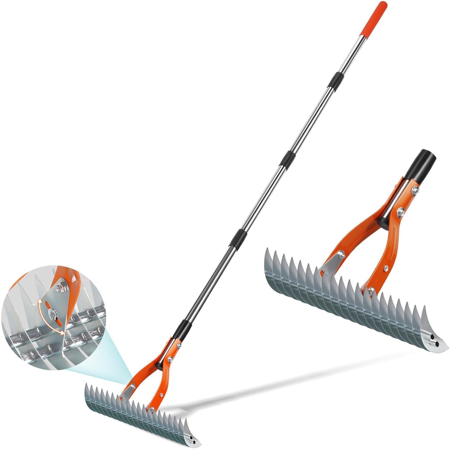 Gartenrechen Vertikutier-Rechen für den Rasen, mit Verstellbarem Stiel, Robuster Rasenrechen Rasenpflege Werkzeug für Sauberes Rasenfilz & Laub