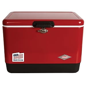 Coleman Vintage 54qt Steel Belted Cooler, Keeps Ice Up to 4 Days, 85-Can Capacity Hard Cooler with Drain & Have-A-Seat Lid