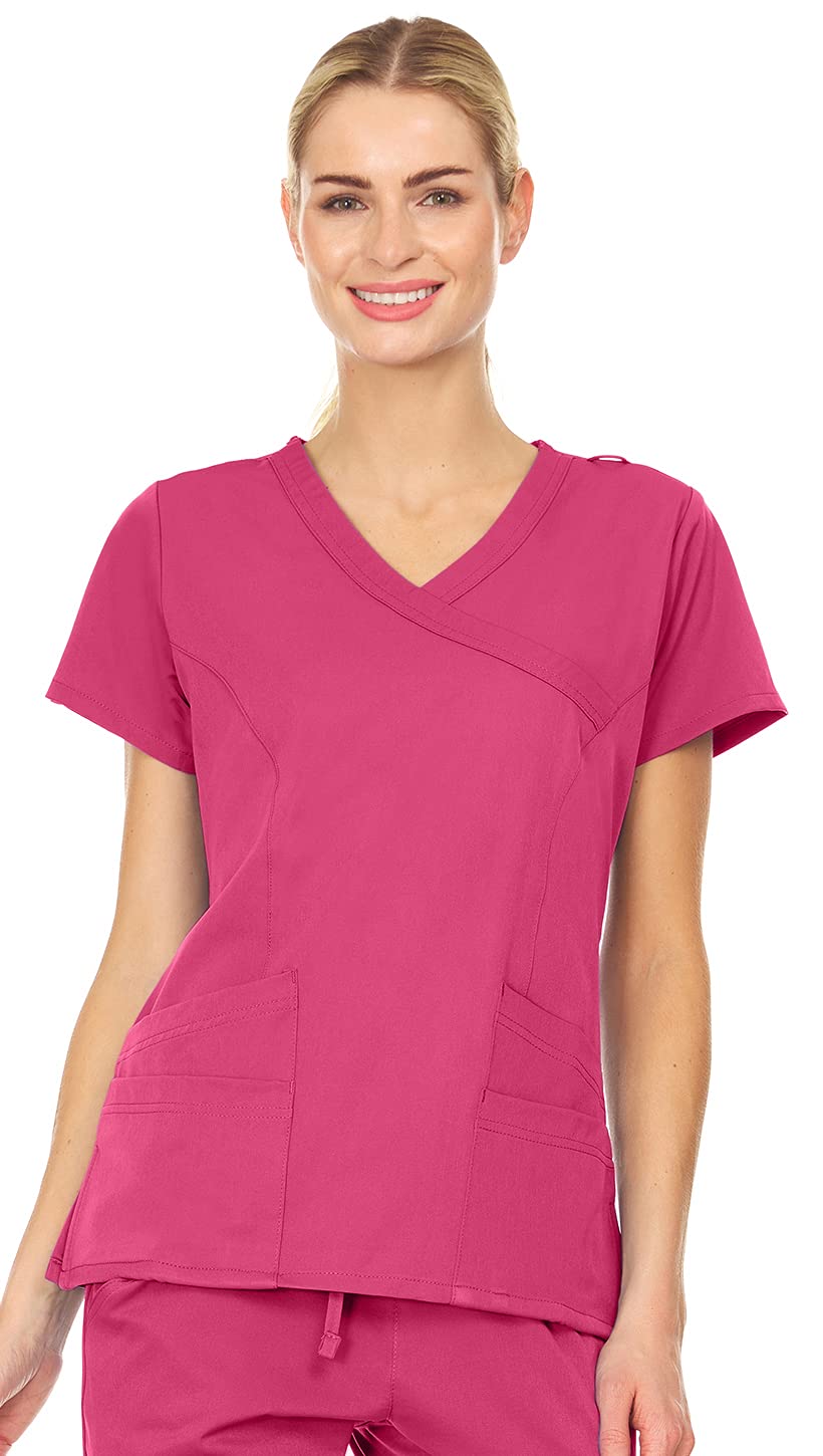 MediChic Women Scrubs Mock Neck Four Pocket Scrub Top With 4-Way Stretch, Available in Over 20 Colors