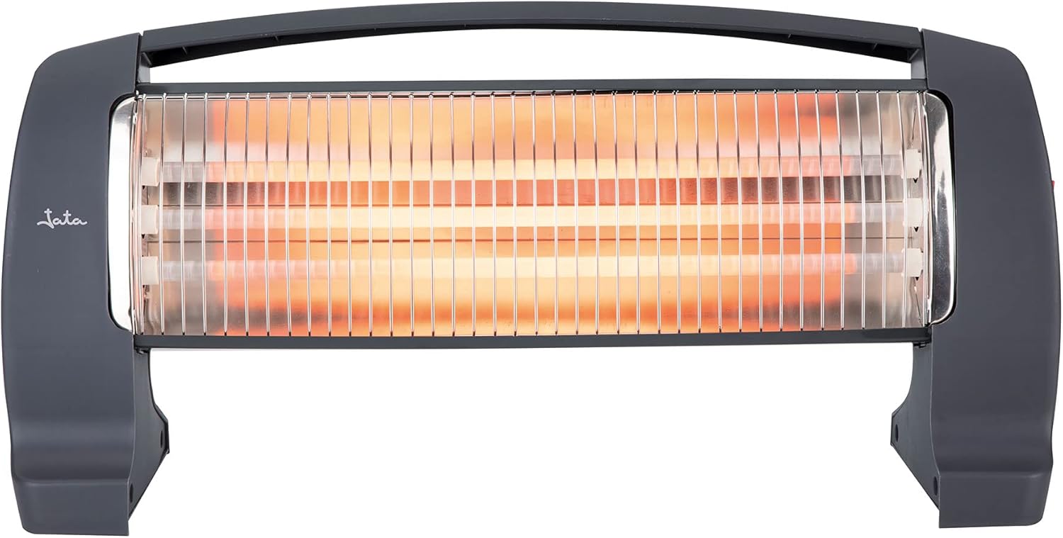Jata JCES2201 - Calefactor Eléctrico. Estufa Eléctrica con 3 Barras de cuarzo, 3 Potencias de Calor (375-760 - 1200 W) Silencioso, Ahorro de Energía, Antivuelco, Asa de transporte