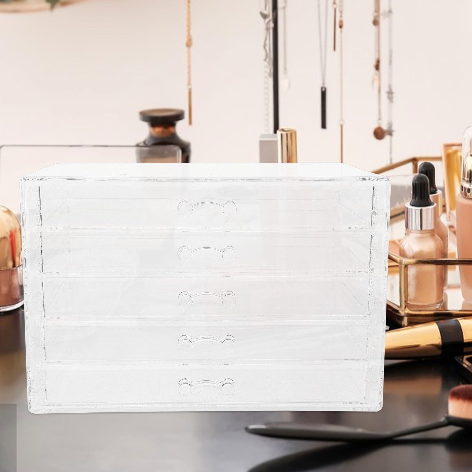 Organizador de Maquillaje con 5 Cajones Diseño Conveniente y Ahorro de Espacio Acrílico Transparente para Decoración de Habitación y Escritorio