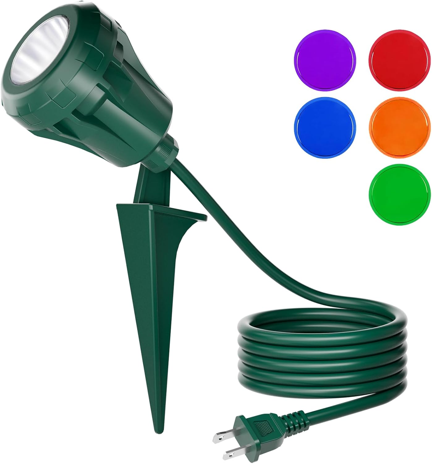 Christmas 120V LED Outdoor Spotlights, 5 Extra Lenses (RGB Purple Blue), 7.5W 800LM Waterproof Spotlight Outdoor, Plug-In Landscape Light for Yard, Halloween, Christmas, Tree Flag Light, ETL Listed