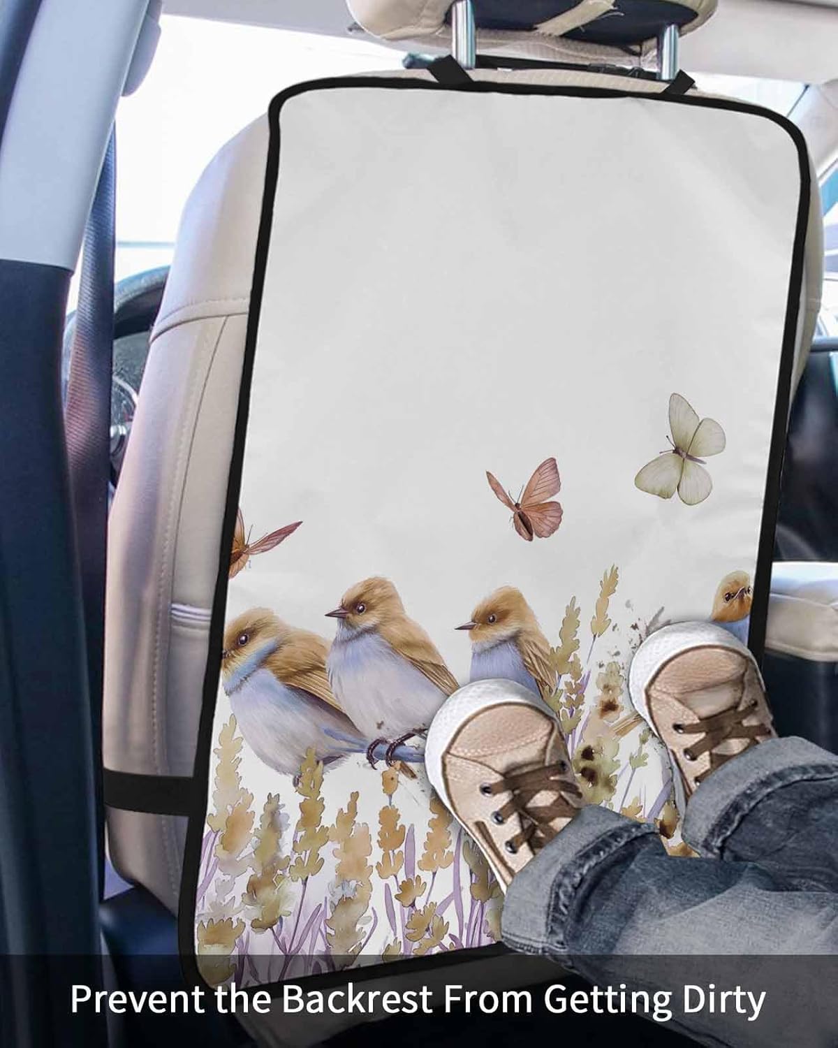 T&H XHome Car Seat Protector, 2 Pack Kick Mats Back Seat Protector Cute Little Bird and Butterfly Pattern Waterproof Backseat Cover for Kids Universal Fit Automotive Interior Protectors