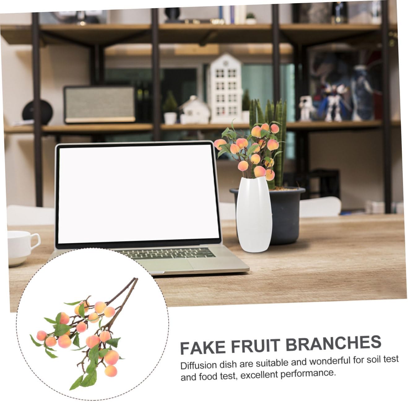 Artificial Peach Branches 2pcs Simulation Fake Fruit Branches Pink Decorative Faux Peach Tree Stems for Home Décor and Floral Arrangements