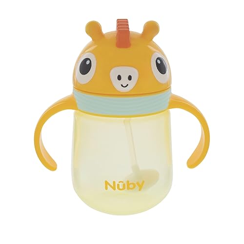 Nuby No-Spill Clik-it - Vaso de silicona para entrenamiento con pajilla, 8 onzas, vaso para sorber con paja con peso 360 para niños de 1 año en