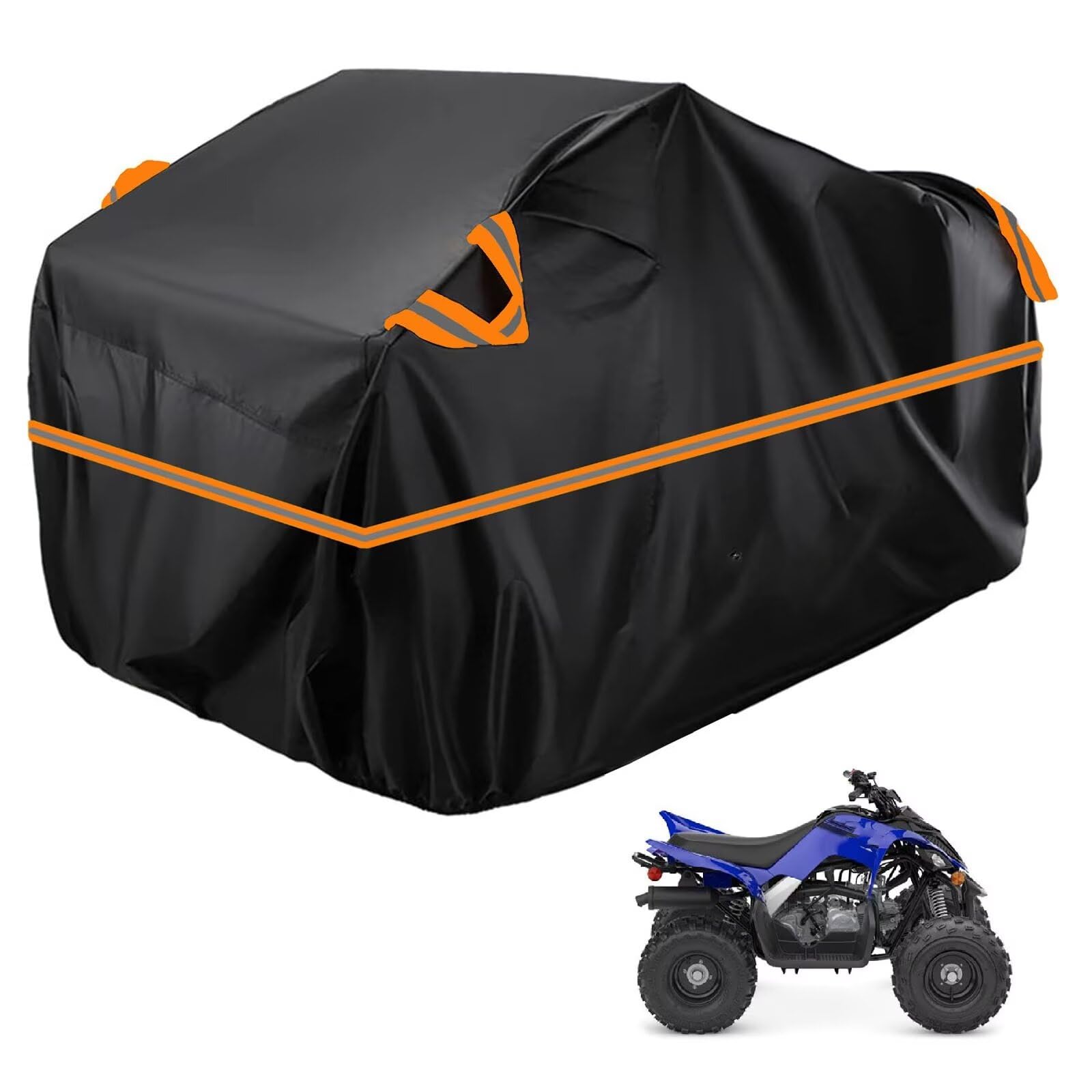 Housse Quad 210D Compatible avec Yamaha Raptor 110 2024-2026,bache Quad ATV,résistante Soleil,à la Pluie,à la Neige et à la poussière,Housse Quad Sac de Rangement (Black Orange)
