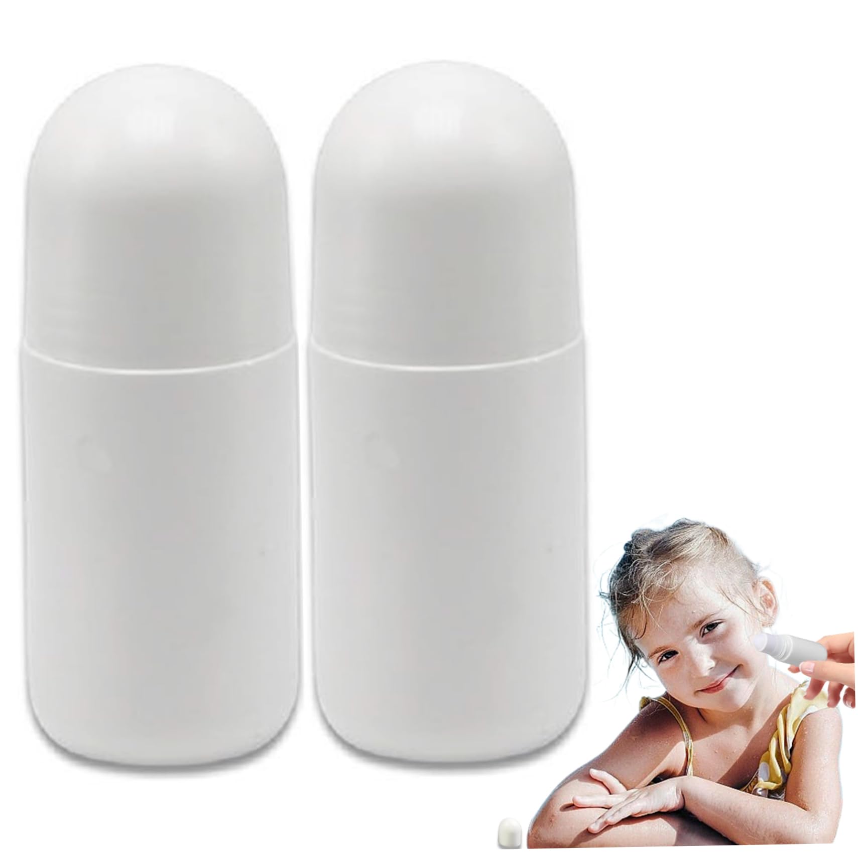 Applicateur de crème Solaires, applicateur à rouleaux de crème Solaires, rouleau de 2 pcs sur des bouteilles, 50 ml de bouteille de rouleau rechargeable vide, récipient déodorant de bricolage
