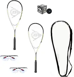 Dunlop Sports Conjunto de raquete de squash (inclui 2 raquetes, 2 protetores oculares, 1 bola, cobertura) (pacote para iniciantes)