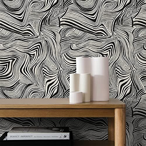 Tempaper X Novogratz Waverly White & Black Zebra Marble Removable Peel And Stick Wallpaper, 20.5 In X 16.5 Ft, Made In The Usa #TOP2