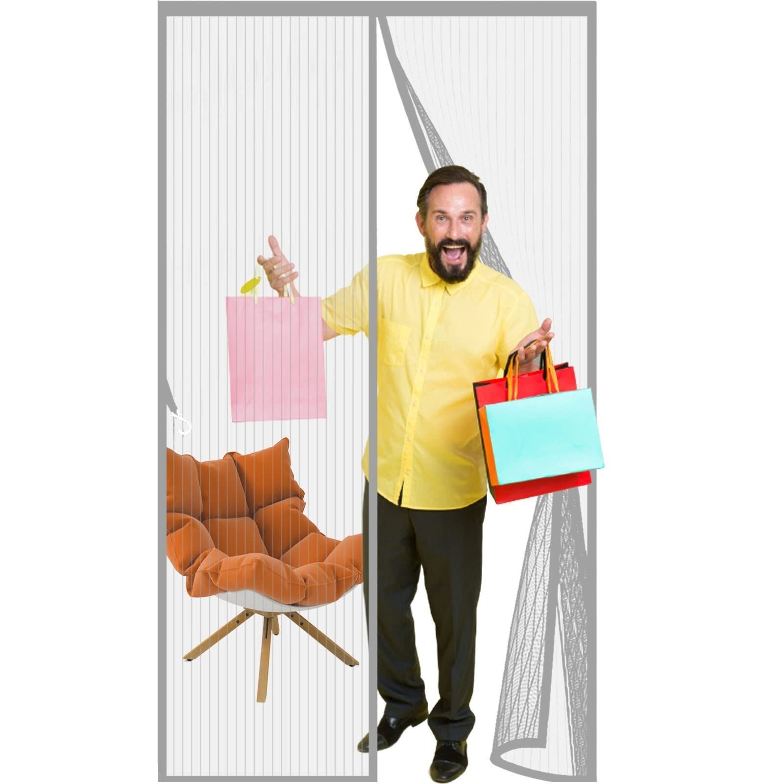 Zanzariera Magnetica per Porte 195 x 210 cm Chiusura Automatica Traspirante Protezione Insetti Tenda Anti Zanzare Insetti Totalmente Magnetica, Acile Installare per roulotte, camper, Grigio