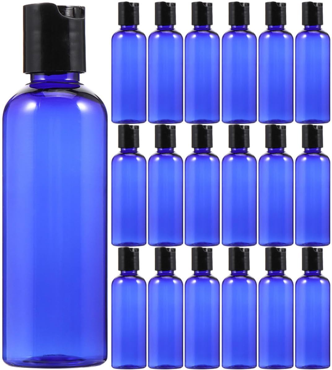 Refillable Plastic Shampoo Bottles Lightweight and Convenient 100ml 20 Pcs with Leakproof Lids, Blue Pet Material for Travel and Family Trips