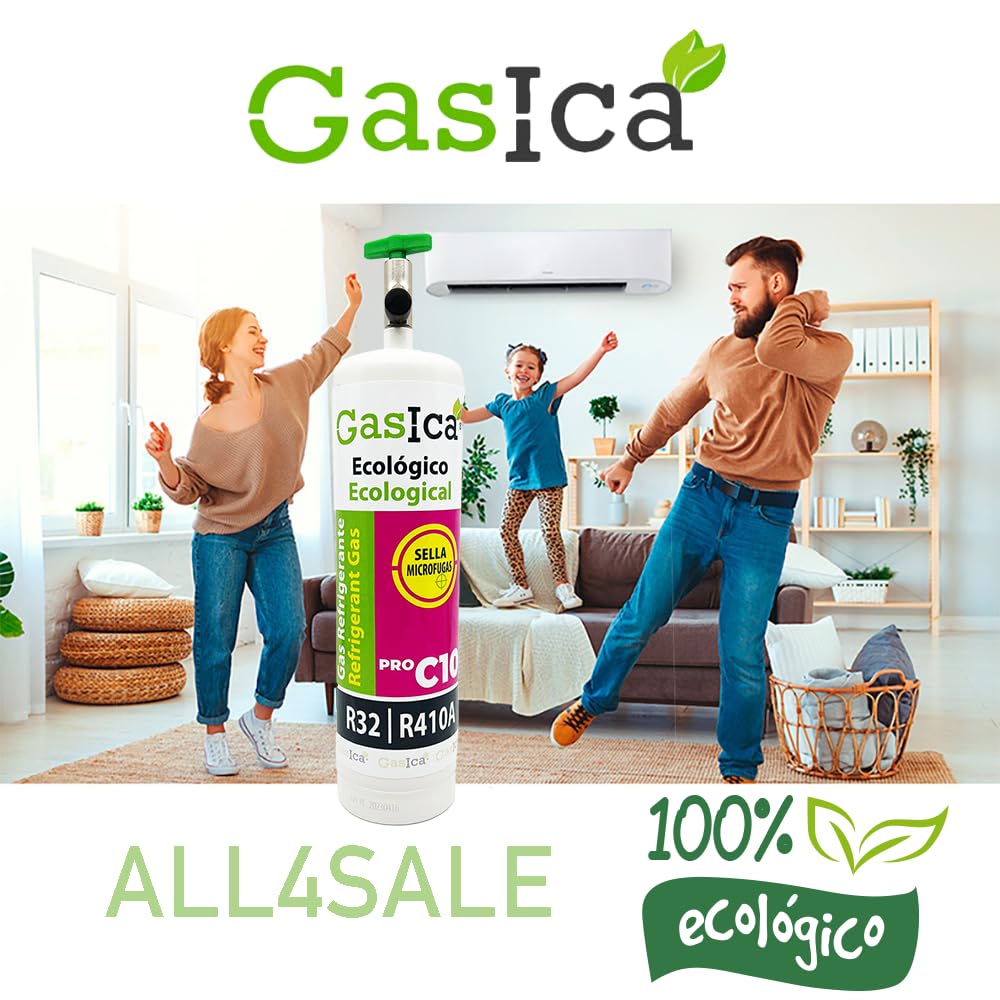 3x Envases GASICA C10 PRO | Gas Refrigerante Orgánico | Alternativa R410A y R32 | Equivalente a 2.4 Kg R410A con válvulas en cada envase para mas usos