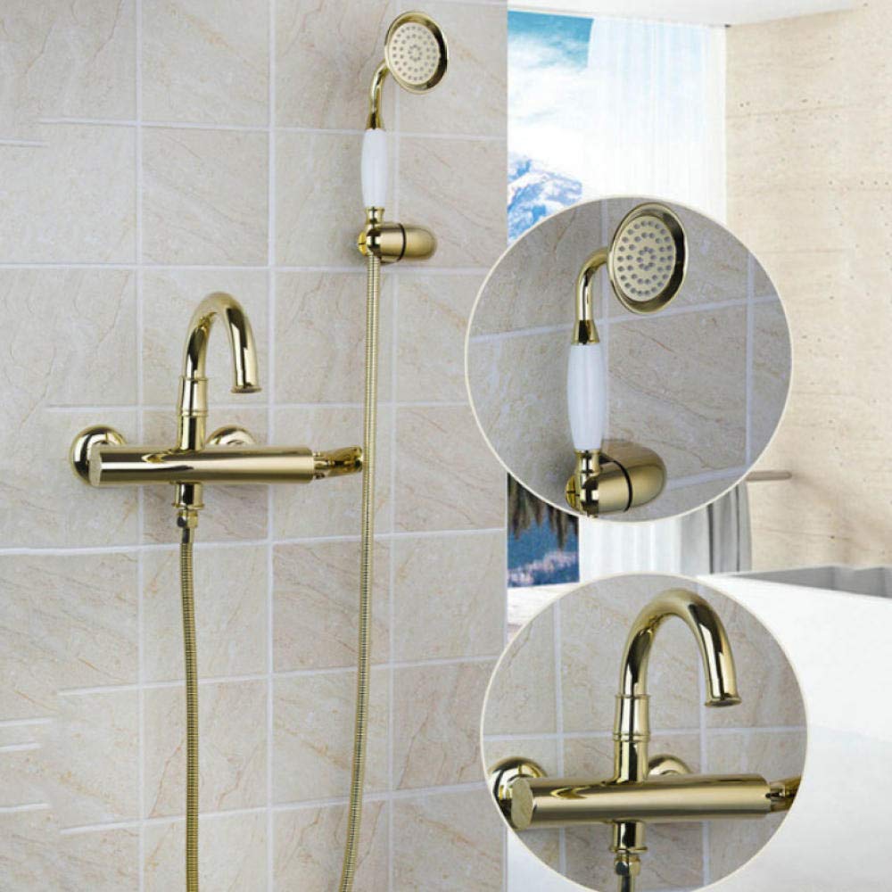 ASerZenith Shower Set Faucet Mixer Rain Tap Head Wall Chrome Hand Tub Mount Bathroom Sprayer Rainfall Valve Gold Finished