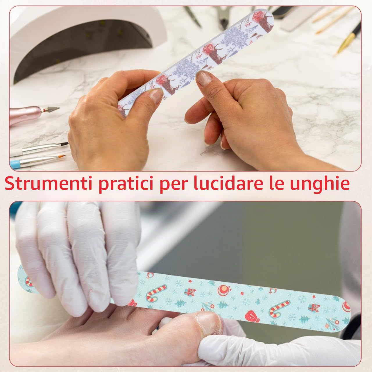 Beavorty 24 Lime per Unghie Natalizie Natale kit manicure,Natale lima per unghie Tavole per Levigatura per Unghie a Doppia Faccia Strumenti per Lucidare Manicure per Donne E Ragazze (Stile Casuale)
