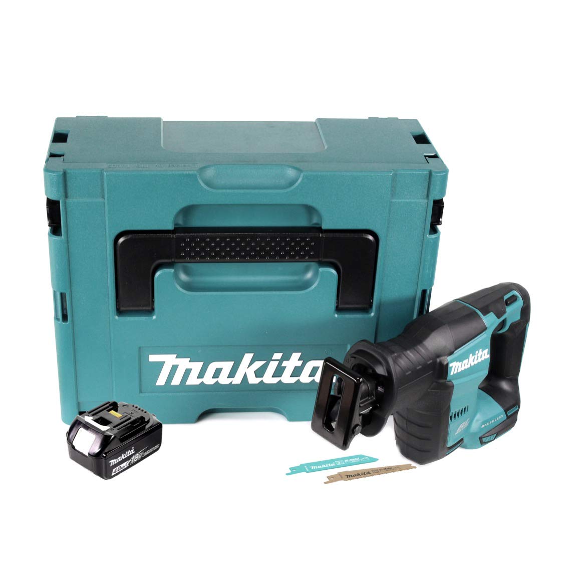 Makita DJR 188 m1j akumulator litowo-jonowy 18 V do piły Recipro w Makpac + 1 x Makita BL 1840 4,0 Ah / 4000 mAh akumulator