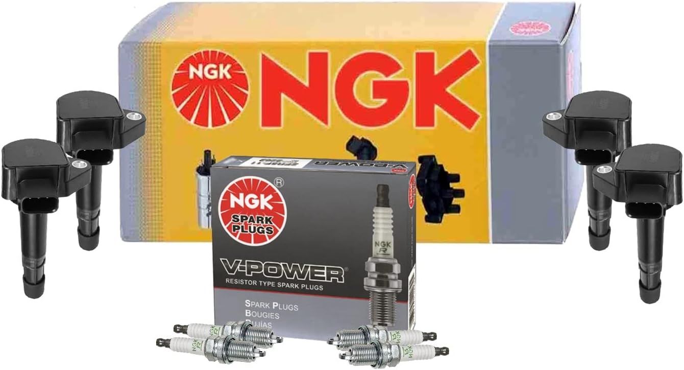 NGK 4 Ignition Coils and 4 V-Power Spark Plugs Kit For Honda Civic 1.7L L4