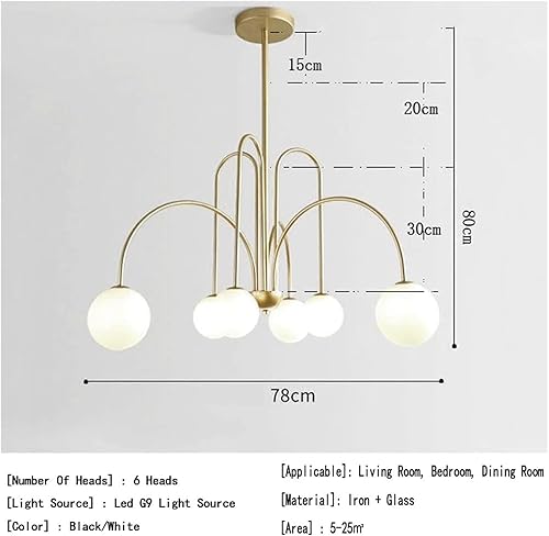 Miniatura 7 de Chandelier 6-Light Milk Glass Globe Pendant Light Mid Century Metal Glass Ball Chandelier with Adjustable Rods Hanging Lighting Fixture for Kitchen