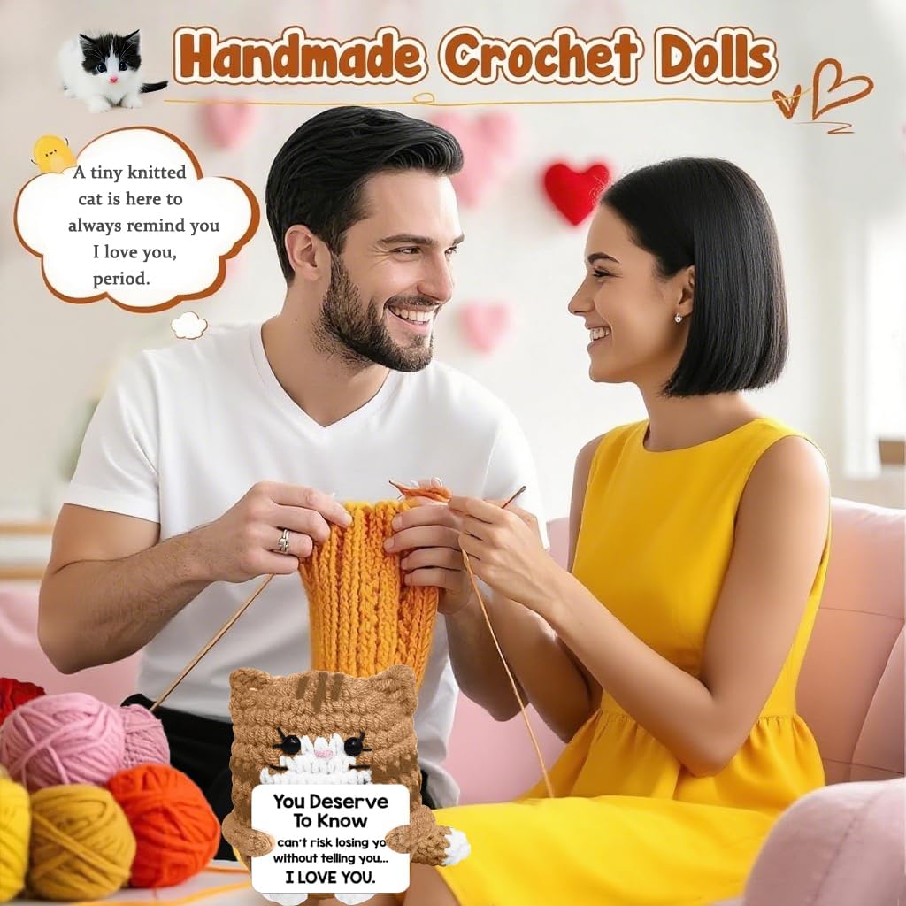 Handmade Crochet Cat Gifts for Her/Him,Girlfriend/Boyfriend – Christmas Birthday Halloween Presents Funny I Love You Gift & Mini Handmade Cat Stuff Birthday Surprise - Image 6