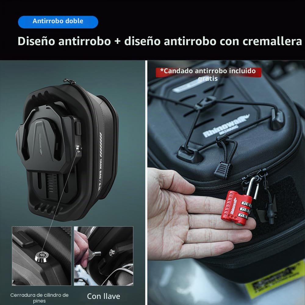 Rhinowalk Bolsa de depósito para moto 5 L-6,5 L con fuerte liberación rápida magnética, bolsa de depósito magnética con cubierta impermeable, apta para Harley Davidson, Indian, Honda, Yamaha, Suzuki y