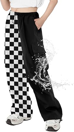 Cargo Pants Girls & Womens Parachute Drawstring Elastic Waist School Pants,6 Years - Women 2XL
