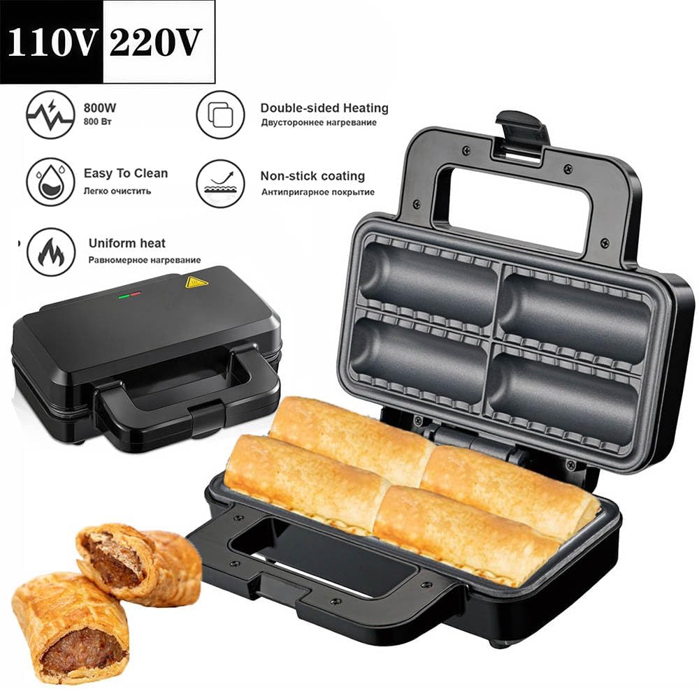 Electric Sausage Roll Maker, 800W Double-Sided Heating Hot Dog Machine with Non-Stick Coating, LED Indicator, 110V/220V