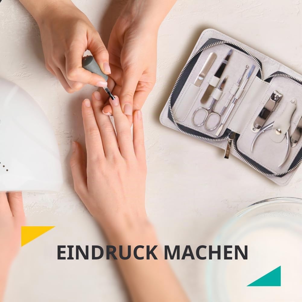 Rui Smiths Pro Edelstahl 8-teiliges Maniküre-Set für Zuhause und Nagelsalons mit professioneller Präzisions-Nagelhautzange und Metallschieber Style No. 105