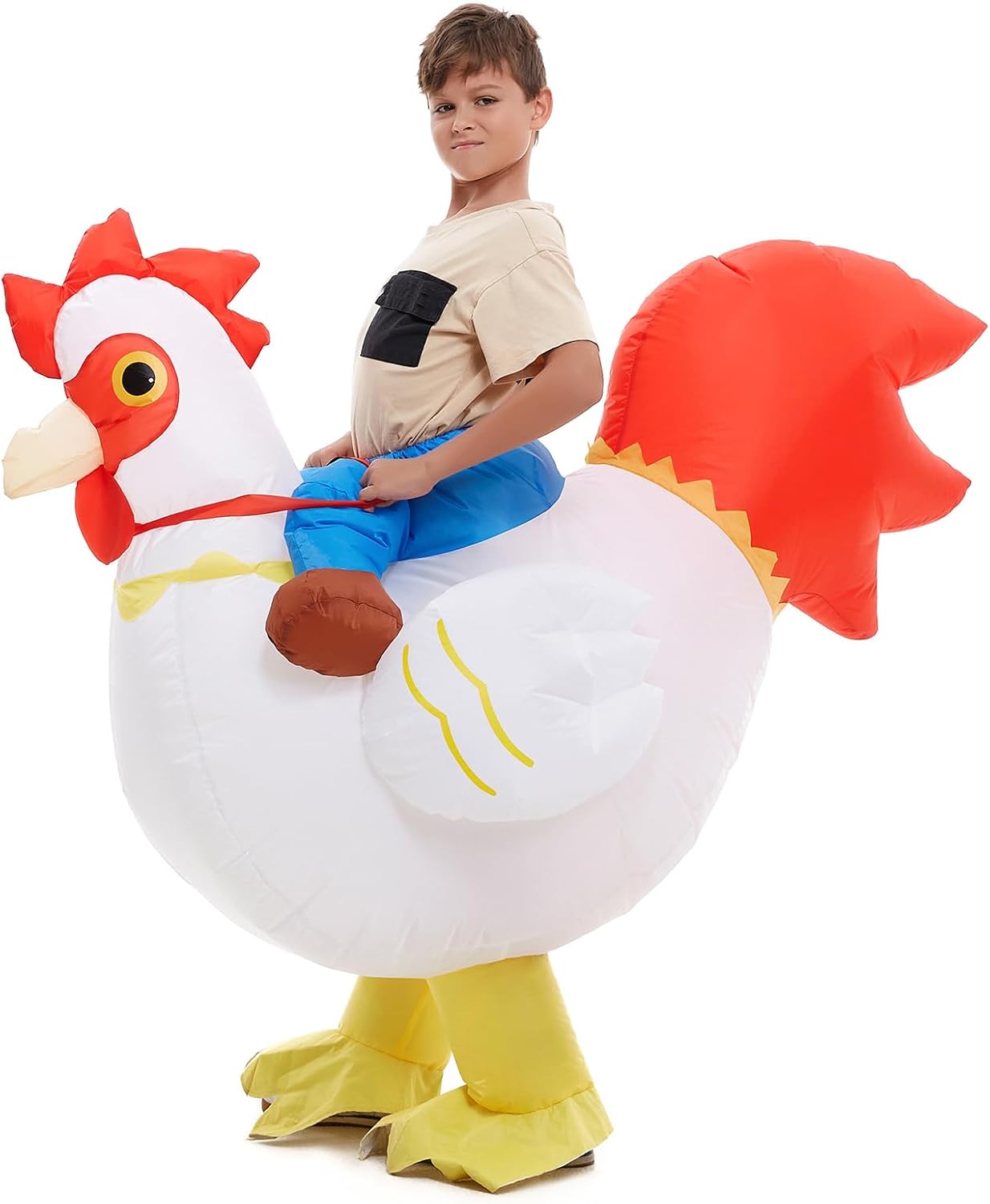 Inflatable Child Chicken Rider Costume Boys Girls | 360 Degree Detailed 3D Design, Durable Fabric, Powerful Fan, More Flexible Structure to Fit, Better for Various Occasions
