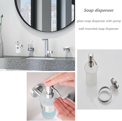 Miniatura 2 de Dispensador de jabón de manos para montaje en pared, botella de bomba de vidrio para cocina y baño, dispensador de jabón para platos con bomba de