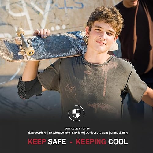 Vista 10 de Dark Lightning Rodilleras para niños y jóvenes, coderas, muñequeras 3 en 1, para patineta, patinaje, en línea, ciclismo, bicicleta MTB, scooter Negro