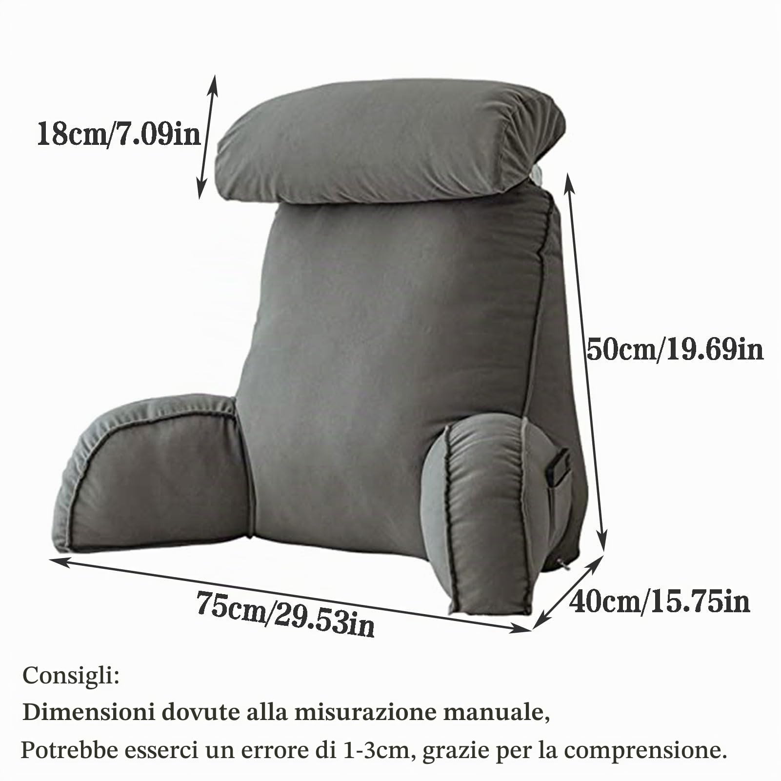 Comodo Cuscino da Lettura con Braccioli,Cuscino Supporto Lombare,Letto Schienale Cuscino,con Cuscino cervicale e Tasche,per Leggere/Rilassarsi/Guardare La TV