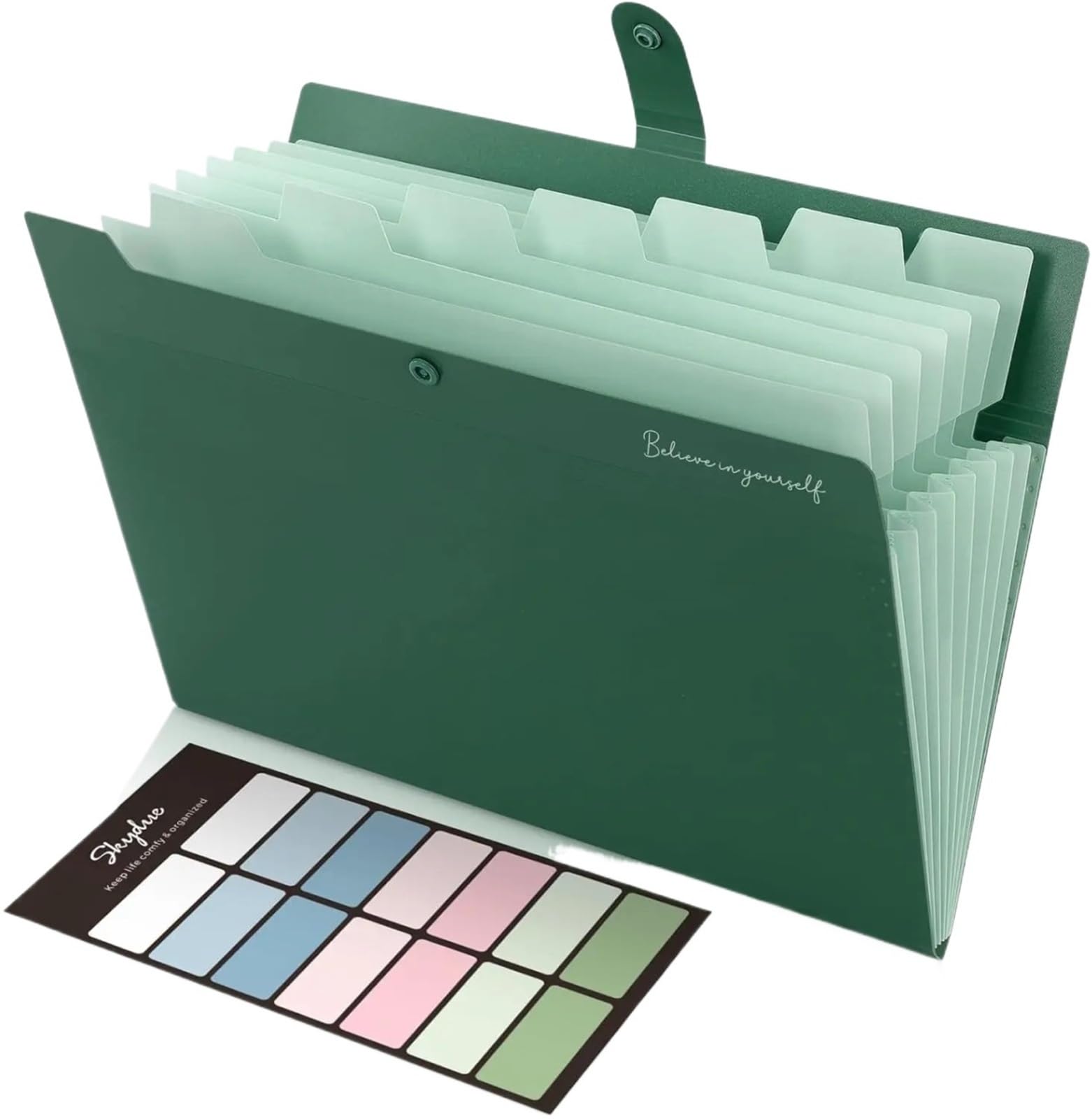 Carpeta Clasificadora Organizador de carpetas archivos expandible | Archivador de acordeón de 8 bolsillos con etiquetas, portadocumentos portátil for facturas de recibos(Forestgreen)