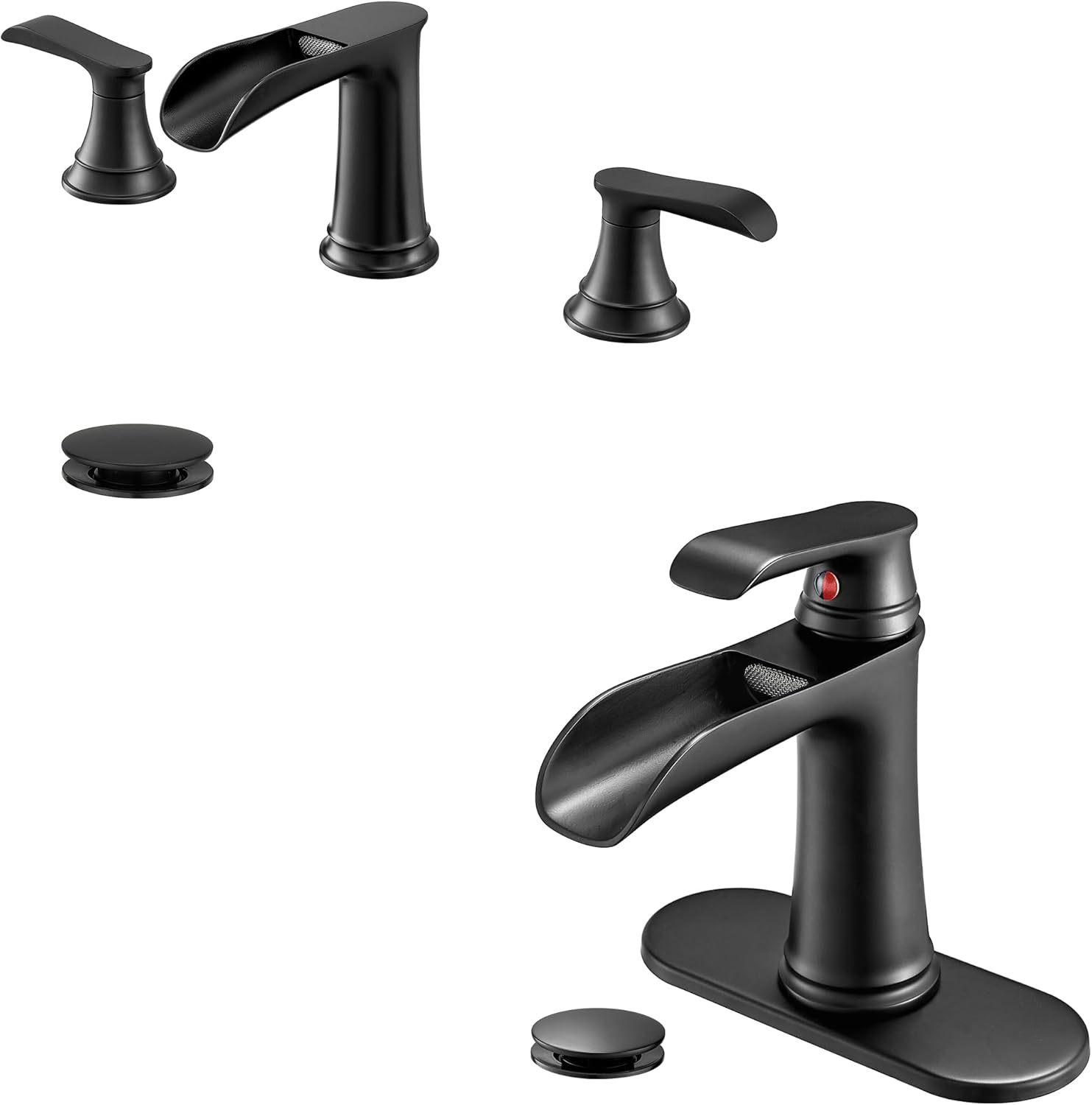 8-16 Inch Black Waterfall Bathroom Faucet Brass Widespread 3 Hole Vanity Faucet, 4 Inch Brass Matte Black Bathroom Faucet One Handle Bathroom Faucets for Sink 1 Hole or 3 Holes