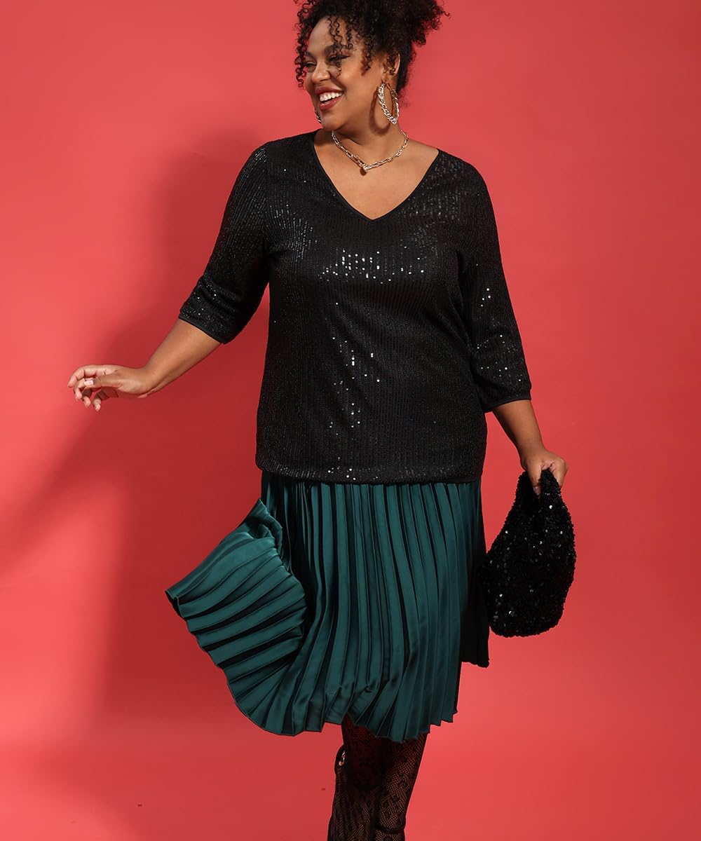 RITERA Plus Size Glitter Tops for Women 3/4 Sleeve Shirts Evening Cocktail V Neck Sequin Blouse Tunic Weddings XL-5XL - Image 6