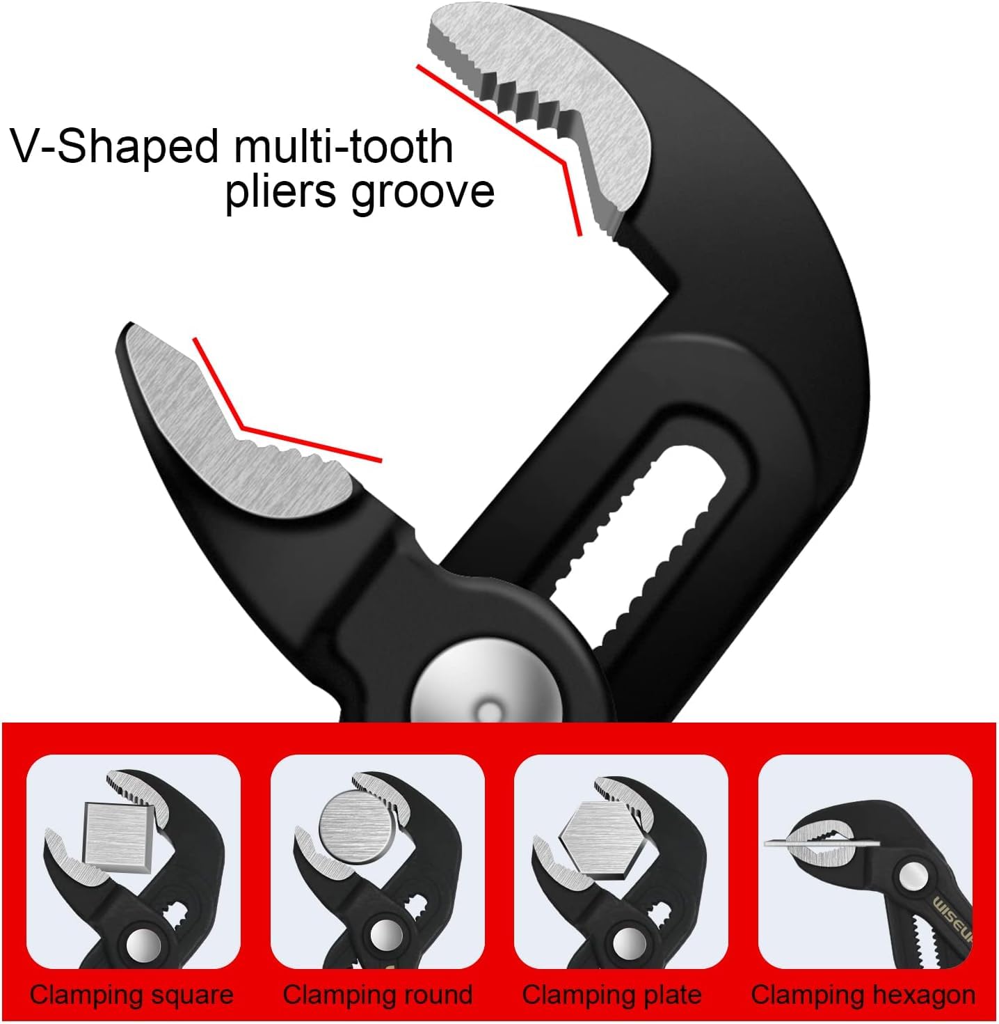 WISEUP Lot de 3 pinces à joint rainuré – Réglable rapidement de 17,8 cm, 25,4 cm et 30,5 cm avec mâchoire lisse – Clé à rainure et languette pour réparation de canaux (7+10+12, 1 Packung)