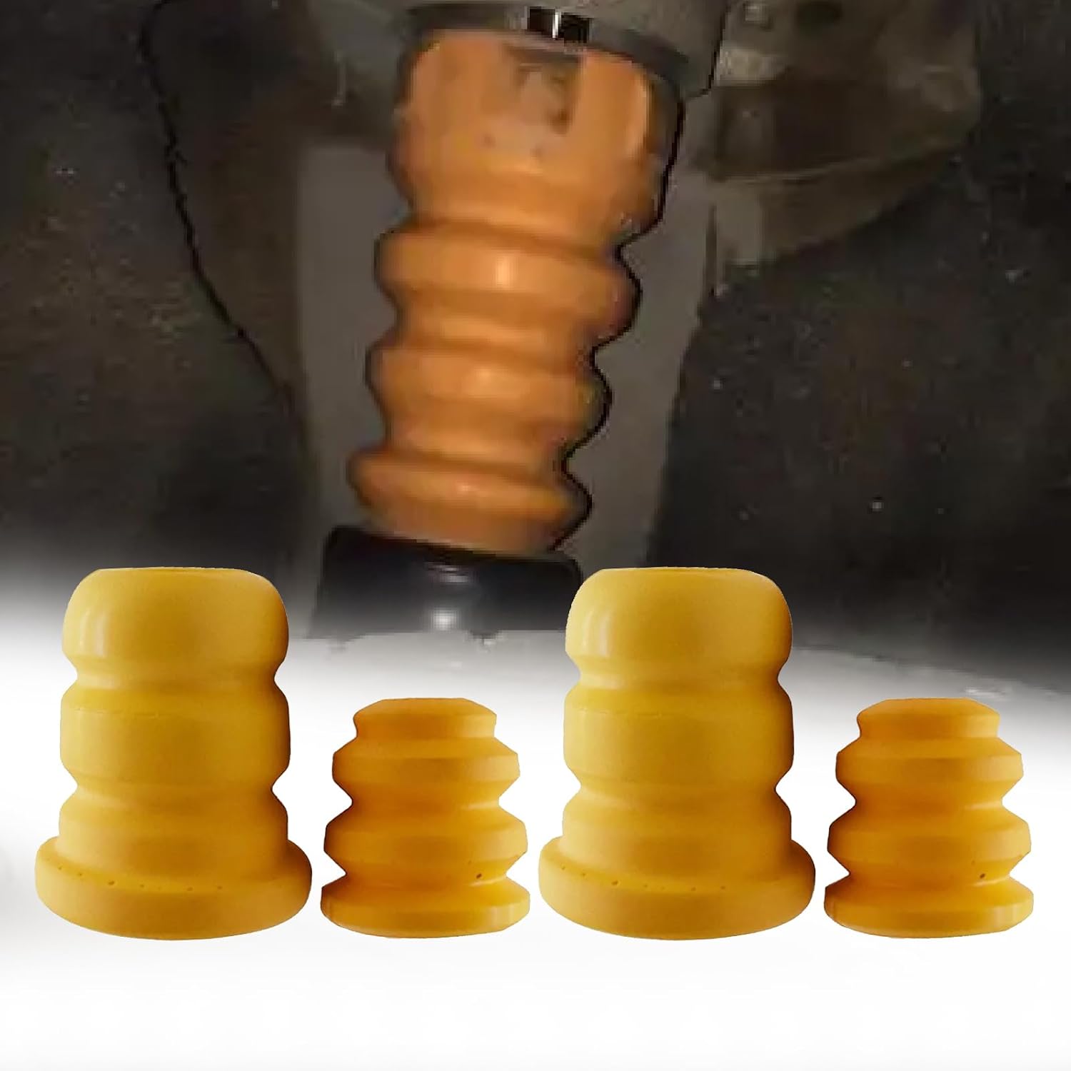 Two Car Front Lower Suspension Bump Rubber Pads And 2 Pcs Control Rear Axle Bumpers , Suspension Buffer Pad, Replacement 15153958 15039397 Compatible With Cadillac Chevrolet Gmc (Yellow)