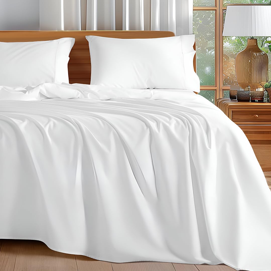 microfiber double bed sheet - solid color, ultra-soft bedsheet for bedroom, lightweight plain bedsheet for double bed 90x100 inch, white