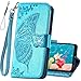 Designed for Moto G Stylus 5G 2021 Case Wallet,Women Butterfly Embossed PU Leather Flip Cover with Kickstand Card Holder Slots Wrist Strap Protective Case for Motorola Moto G Stylus 5G (Blue)
