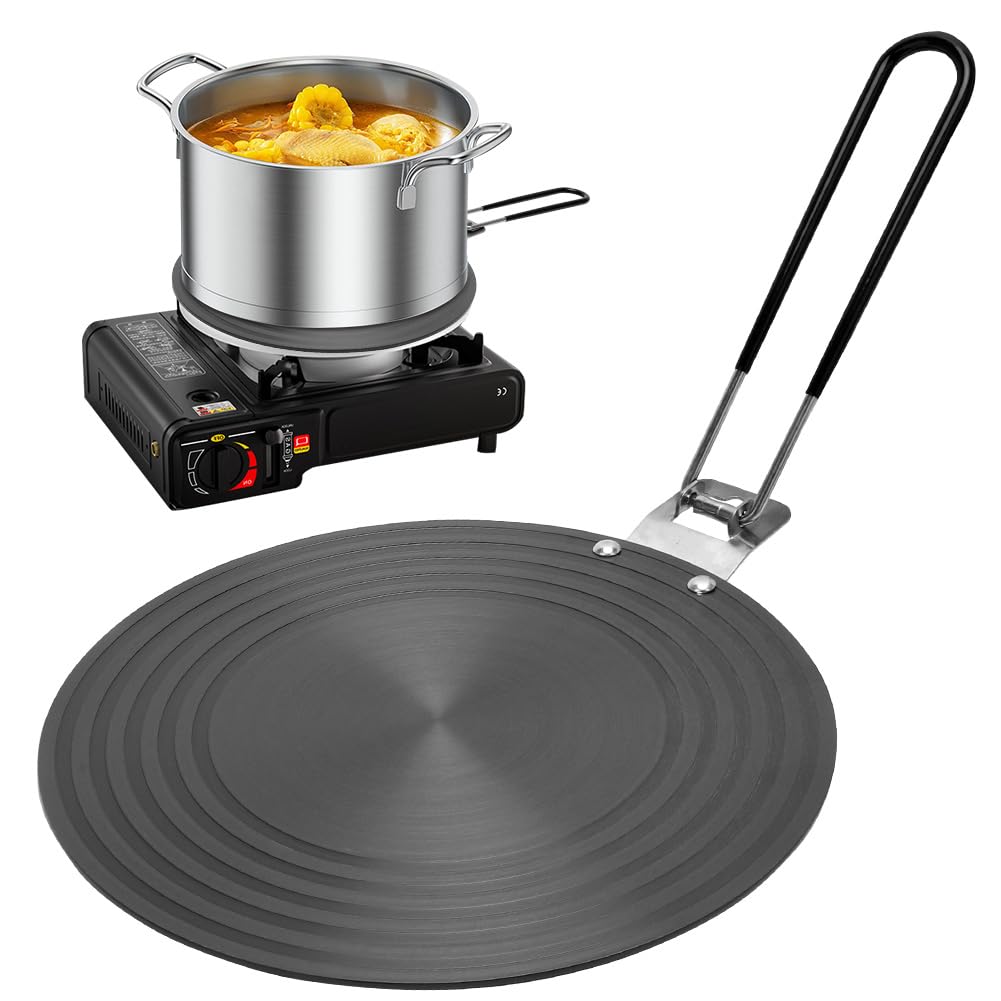 Placa adaptadora de inducción de 24 cm, adaptador de inducción con mango plegable de aislamiento térmico, adaptador de inducción con revestimiento de alta temperatura, placa de inducción de aluminio