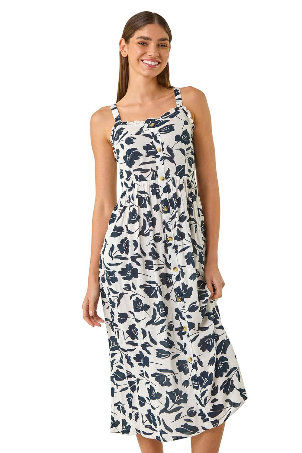 Roman Women's White Floral Print Midi Sundress In Size 20