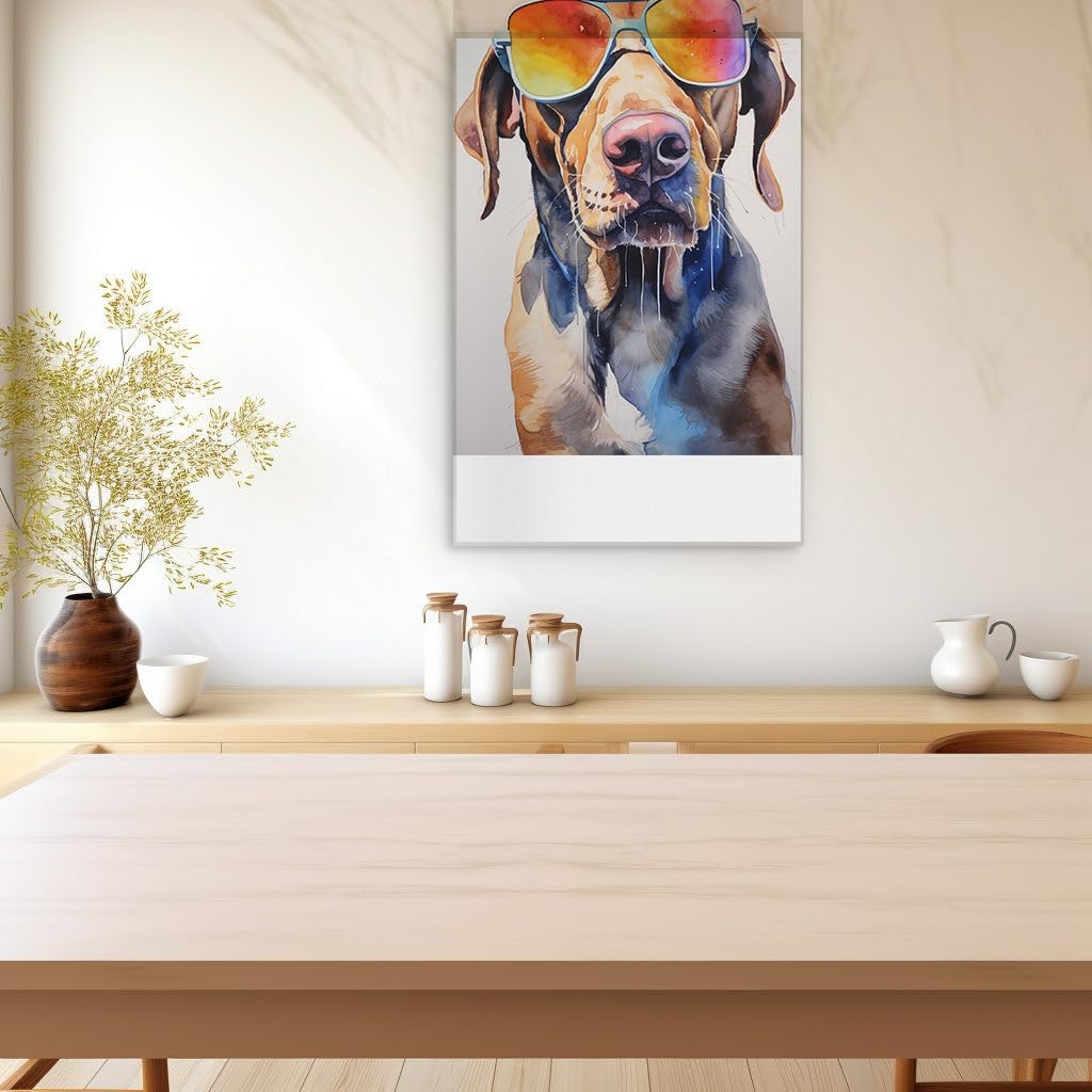 Canvas for Living room. Vibrant Watercolor Vizsla Dons Rainbow Shades in Playful Portrait, 27 x 18 inch Canvas Wall Art - Ready to Hang - 69x46 cm (27x18 inch)