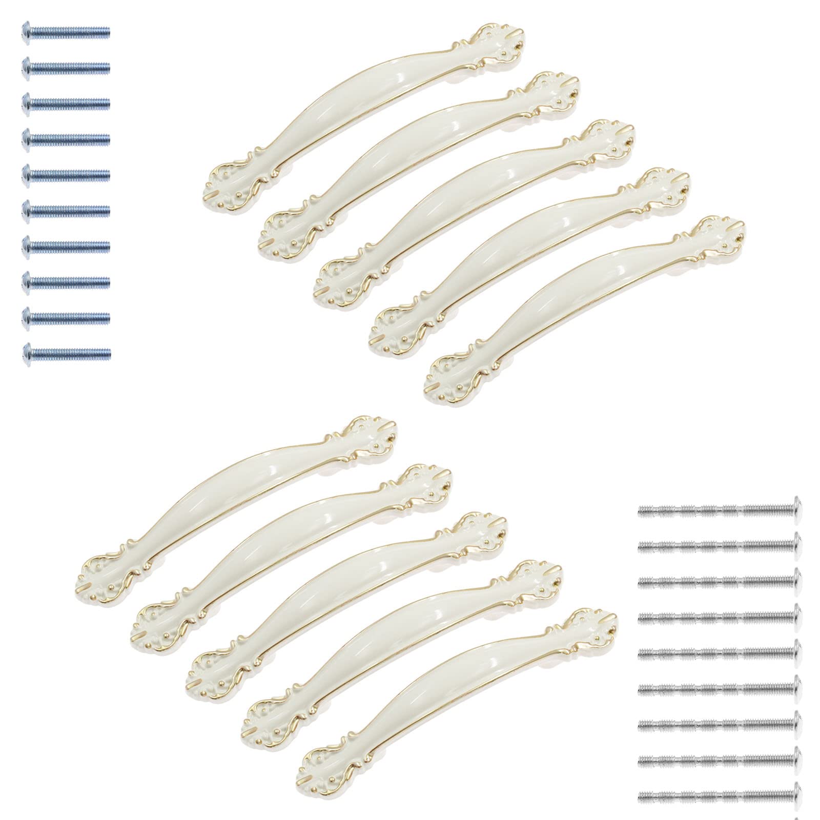 Jiozermi 10pcs Hardware Handle Pull for Cabinet Drawer, Ivory White with Gold Edge, 2-1/2" (64mm) Hole Centers