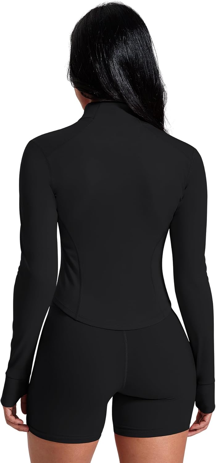 AVGO Women's Workout Jacket Lightweight Zip Up Crop Top Running Sportwear Slim Fit Gym Jackets With Thumb Holes - Image 4