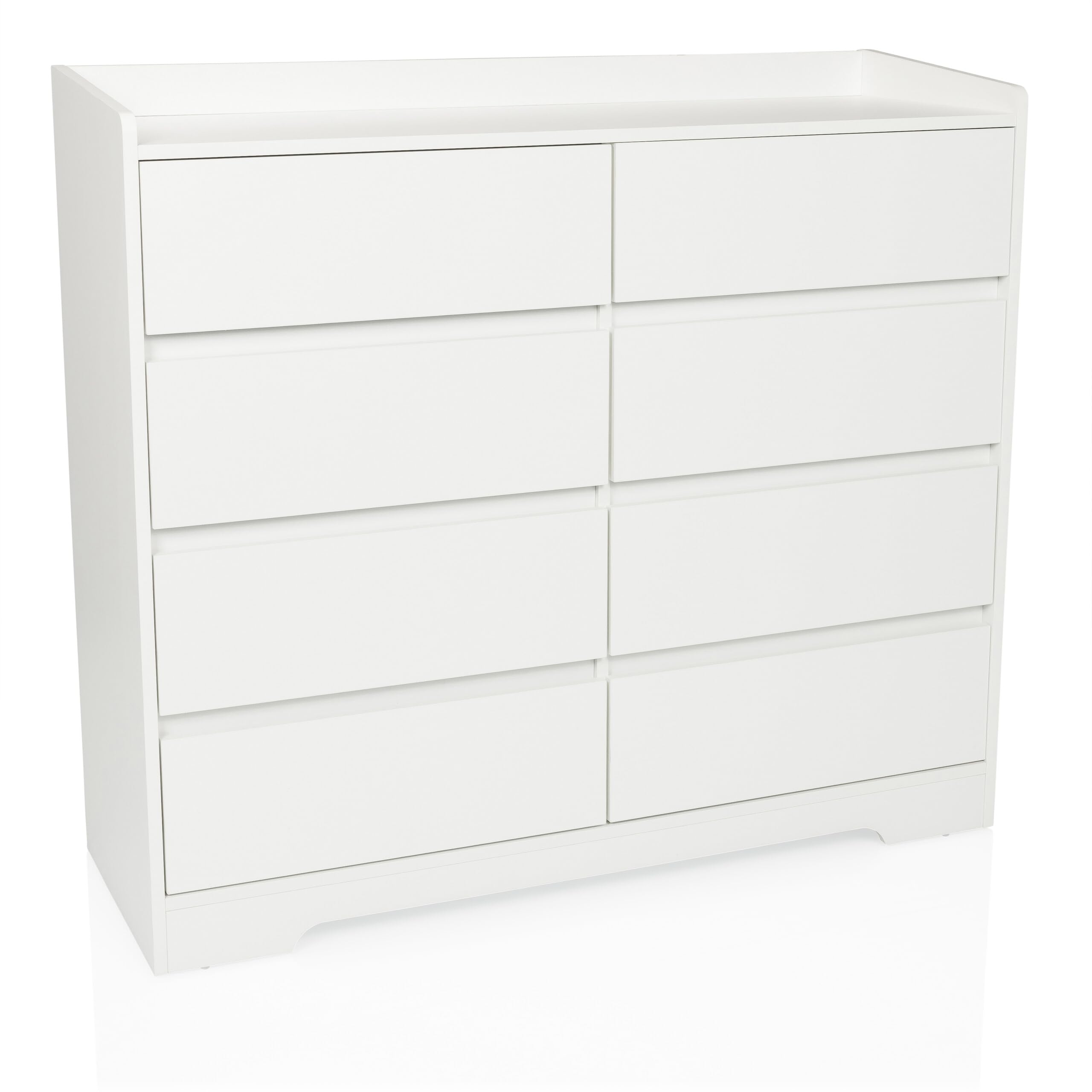 Cómoda con 8 cajones OSOYRO 110x38x98,5 cm Mueble aparador para salón Dormitorio Pasillo, sin Tiradores, Blanco